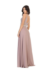 La Merchandise LA1701 Sleeveless Lace Applique & Chiffon Evening Dress - - Dress LA Merchandise