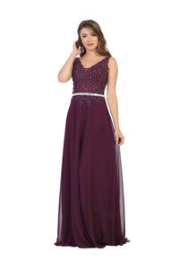 Sleeveless Lace Applique Evening Dress- LA1701 - EGGPLANT / 