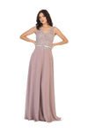 Load image into Gallery viewer, La Merchandise LA1701 Sleeveless Lace Applique &amp; Chiffon Evening Dress - MAUVE - Dress LA Merchandise