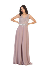 Sleeveless Lace Applique Evening Dress- LA1701 - MAUVE / 20 