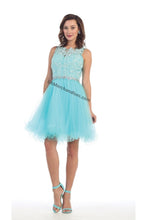 Load image into Gallery viewer, Sleeveless lace applique mesh sassy short dress- LA1280 - Aqua - LA Merchandise