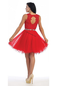 Sleeveless lace applique mesh sassy short dress- LA1280 - - LA Merchandise