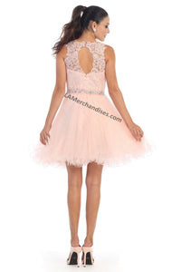 Sleeveless lace applique mesh sassy short dress- LA1280 - - LA Merchandise