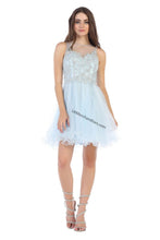 Load image into Gallery viewer, Sleeveless lace applique &amp; rhineston short mesh dress- 