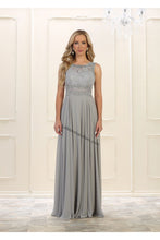 Load image into Gallery viewer, Sleeveless lace applique &amp; rhinestone chiffon dress- LA1539 - Silver - LA Merchandise