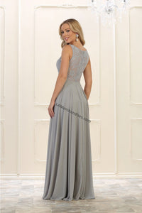 Sleeveless lace applique & rhinestone chiffon dress- MQ1539