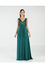 Load image into Gallery viewer, La Merchandise LAY8012 Sleeveless Lace &amp; Chiffon Long Evening Dress - Emerald - LA Merchandise