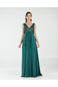 La Merchandise LAY8012 Sleeveless Lace & Chiffon Long Evening Dress - Emerald - LA Merchandise
