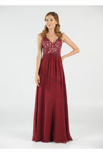 Load image into Gallery viewer, La Merchandise LAY8012 Sleeveless Lace &amp; Chiffon Long Evening Dress - Burgundy - LA Merchandise