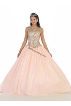 Load image into Gallery viewer, Sleeveless lace appliques &amp; sequins mesh quincenera dress- 