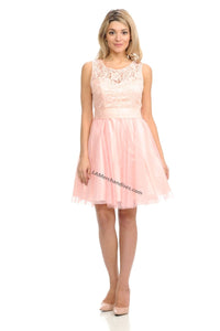 Sleeveless Lace & Mesh Short Dress- LA8120