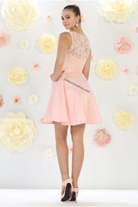 Sleeveless lace & satin short dress - MQ1422