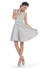 Load image into Gallery viewer, Sleeveless lace &amp; satin short dress - MQ1422 - Silver / 12