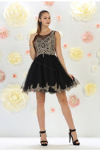 Load image into Gallery viewer, Sleeveless metallic lace &amp; rhinestone short mesh dress- 