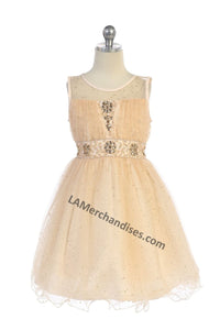Sleeveless rhinestone knee length mesh dress- DR012 - - LA Merchandise