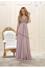 Load image into Gallery viewer, Sleeveless rhinestone long pleated chiffon dress- LA7512 - Mauve - LA Merchandise