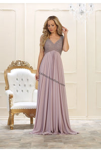 Sleeveless rhinestone long pleated chiffon dress- LA7512 - Mauve - LA Merchandise