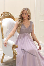 Load image into Gallery viewer, Sleeveless rhinestone long pleated chiffon dress- LA7512 - - LA Merchandise
