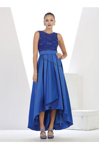 Sleeveless sequins high low satin dress- LA1411 - Royal Blue - LA Merchandise