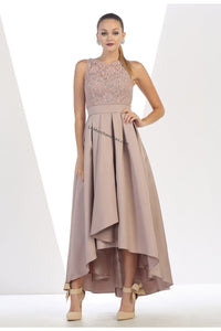 Sleeveless sequins high low satin dress- LA1411 - Mocha - LA Merchandise