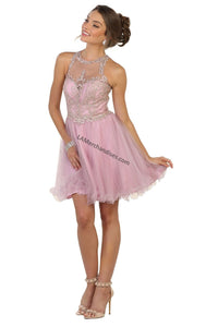 Sleeveless sequins & rhinestones short mesh dress- MQ1509