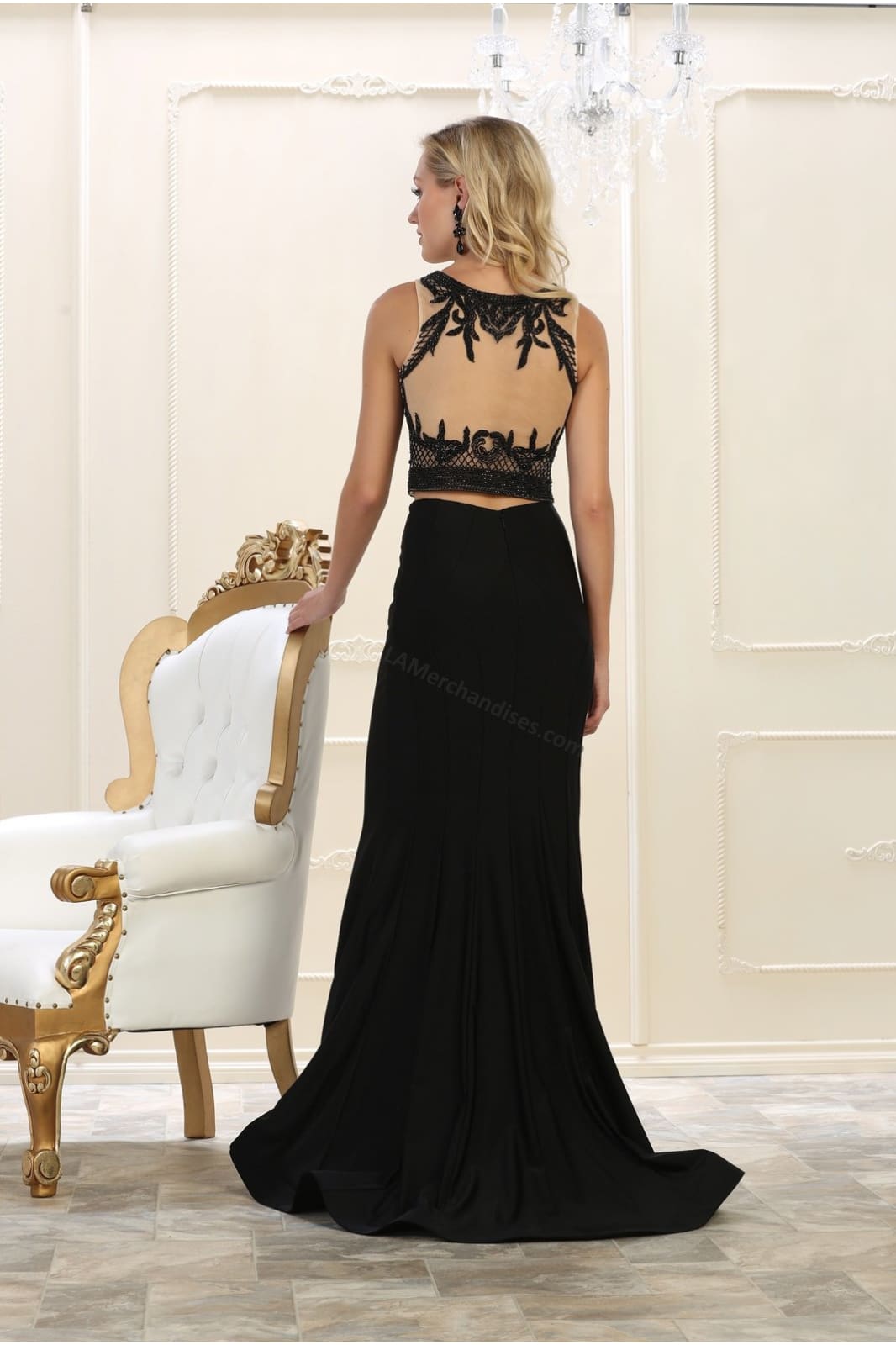 Sleeveless sequins top & long taffeta skirt - LA7590 - - LA Merchandise