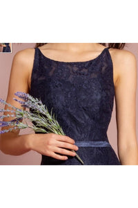Spaghetti Strap Lace Open Back Floor Length Dress- GL2170