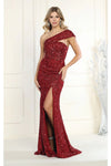 Load image into Gallery viewer, La Merchandise LA1943 Full Sequined Gown Red Carpet Gown - BURGUNDY - LA Merchandise