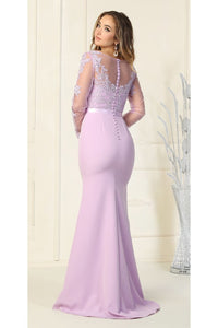 Sheer Long Sleeve Mermaid Evening Gown - LA1847 - - LA Merchandise