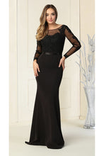 Load image into Gallery viewer, Sheer Long Sleeve Mermaid Evening Gown - LA1847 - BLACK - LA Merchandise
