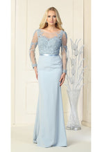 Load image into Gallery viewer, Sheer Long Sleeve Mermaid Evening Gown - LA1847 - DUSTY BLUE - LA Merchandise