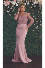 Load image into Gallery viewer, Sheer Long Sleeve Mermaid Evening Gown - LA1847 - DUSTY ROSE - LA Merchandise