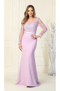 Sheer Long Sleeve Mermaid Evening Gown - LA1847 - LILAC - LA Merchandise