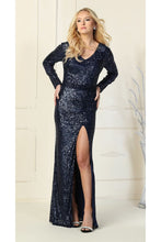 Load image into Gallery viewer, La Merchandise LA1843 Long Sleeve Full Sequined Formal Evening Gown - NAVY - LA Merchandise