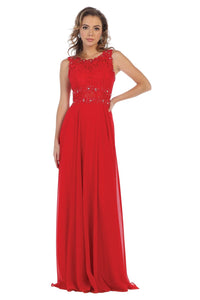 Sleeveless lace applique & rhinestone chiffon dress- LA1539 - - LA Merchandise