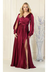 Cargar imagen en el visor de la galería, La Merchandise LA1857 Split Long Sleeve V-Neck Bridesmaid Dress - MAGENTA - LA Merchandise
