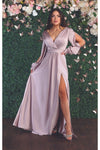 Load image into Gallery viewer, La Merchandise LA1857 Split Long Sleeve V-Neck Bridesmaid Dress - MAUVE - LA Merchandise