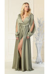Cargar imagen en el visor de la galería, La Merchandise LA1857 Split Long Sleeve V-Neck Bridesmaid Dress - OLIVE - LA Merchandise