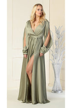 Load image into Gallery viewer, Split Long Sleeve Evening Gown - OLIVE / 4