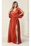 Load image into Gallery viewer, La Merchandise LA1857 Split Long Sleeve V-Neck Bridesmaid Dress - RUST - LA Merchandise