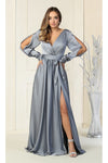 Load image into Gallery viewer, La Merchandise LA1857 Split Long Sleeve V-Neck Bridesmaid Dress - DUSTY BLUE - LA Merchandise