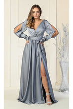 Load image into Gallery viewer, Split Long Sleeve Evening Gown - TEAL GREEN / 4