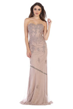 Load image into Gallery viewer, Strapless lace applique &amp; rhinestone long mesh dress- LA1585 - Mauve - LA Merchandise