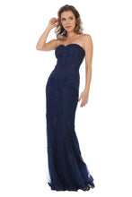 Load image into Gallery viewer, Strapless lace applique &amp; rhinestone long mesh dress- LA1585 - Navy - LA Merchandise