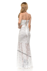 Strapless rhinestone long lace dress- LA5177