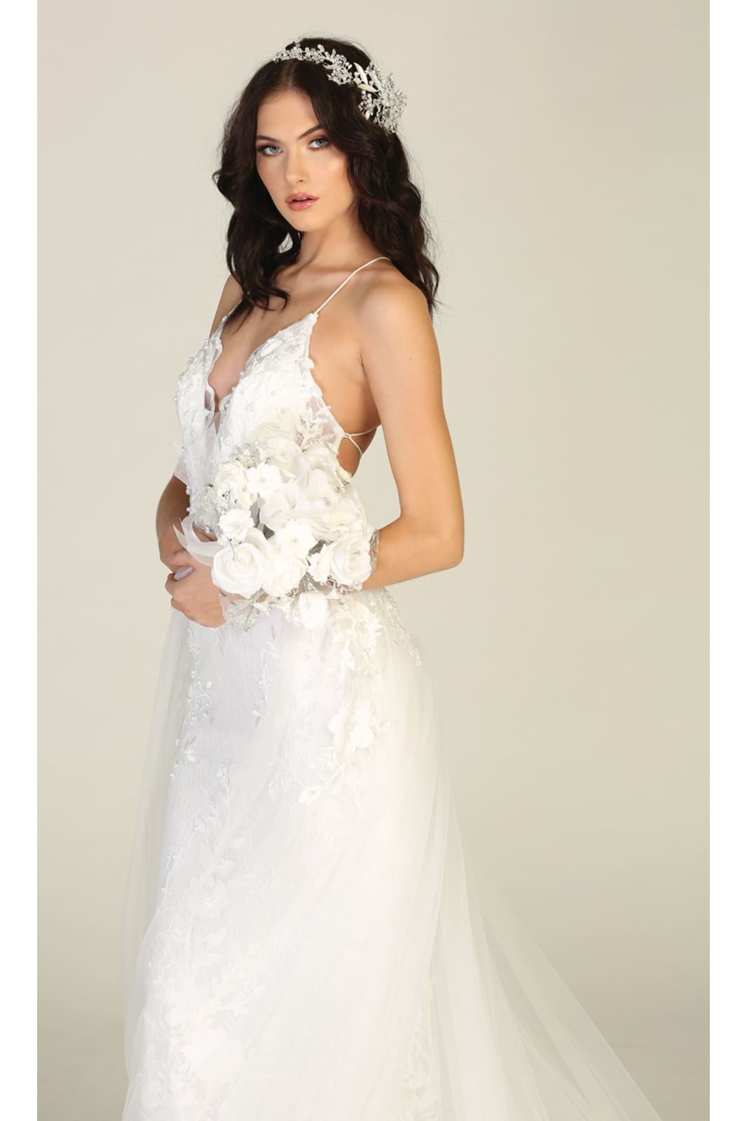 Strappy Bridal Evening Gown with Detachable Train - LA7823B 