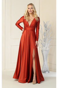 Long Sleeve Stretchy Gown - LA1835 - RUST - LA Merchandise