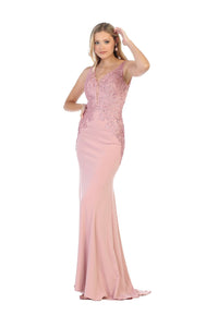 V-Neck Prom Dress LA7771 - Dusty Rose - Dress LA Merchandise