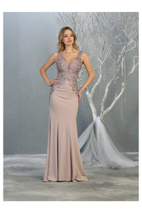 V-Neck Prom Dress LA7771 - Mauve - Dress LA Merchandise