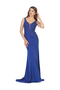 V-Neck Prom Dress LA7771 - Royal - Dress LA Merchandise
